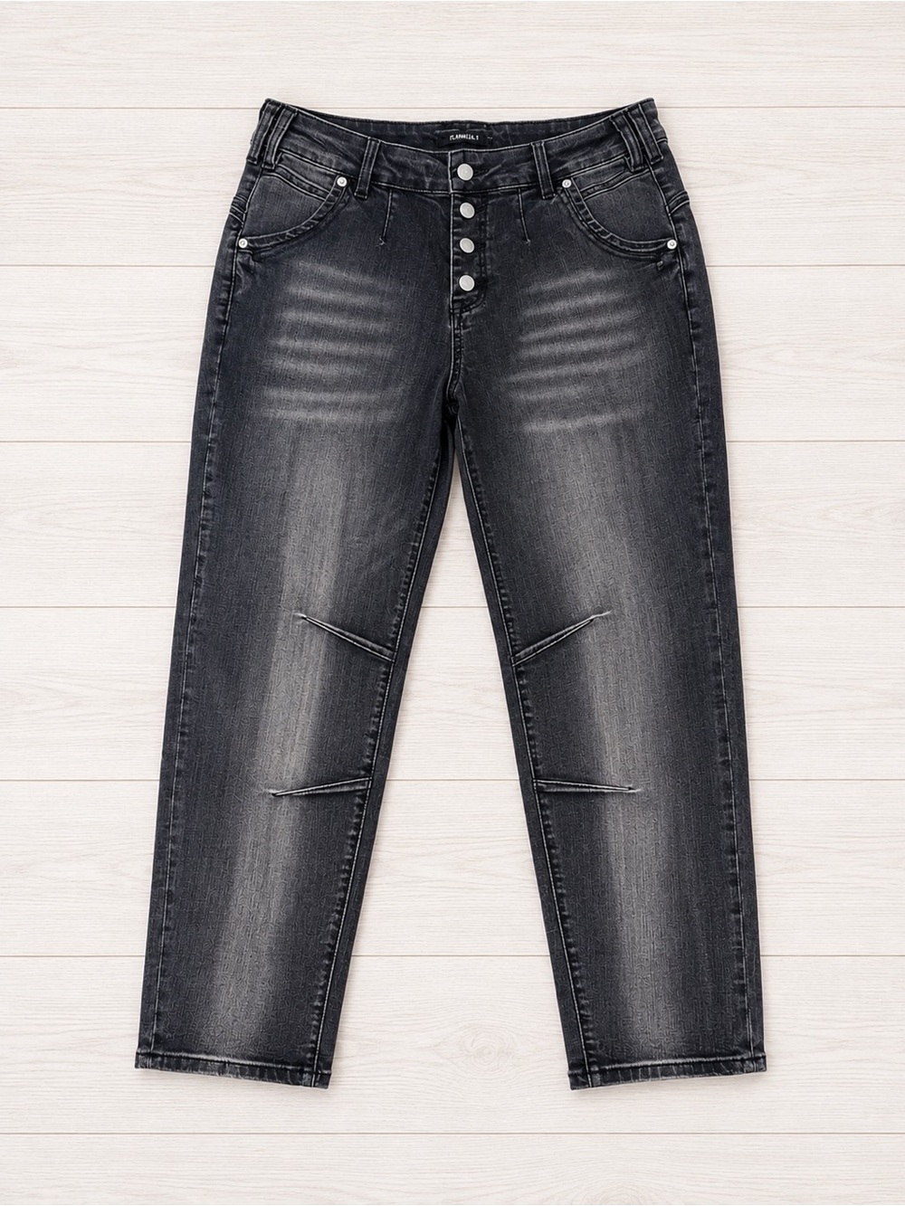 Flamingals High Rise Black Wash Straight Jeans Button Fly Size Large